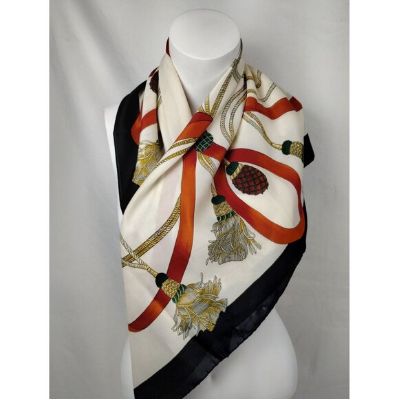 Vintage Italian Polyester Scarf With Rope Tassel Print - Picture 1 of 4